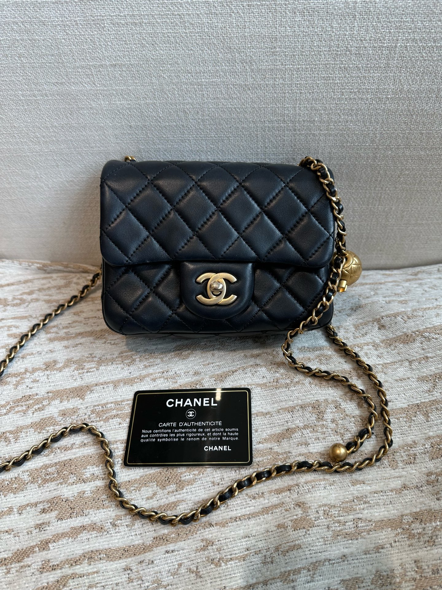 CHANEL Classic Square Mini Black Gold Lambskin
