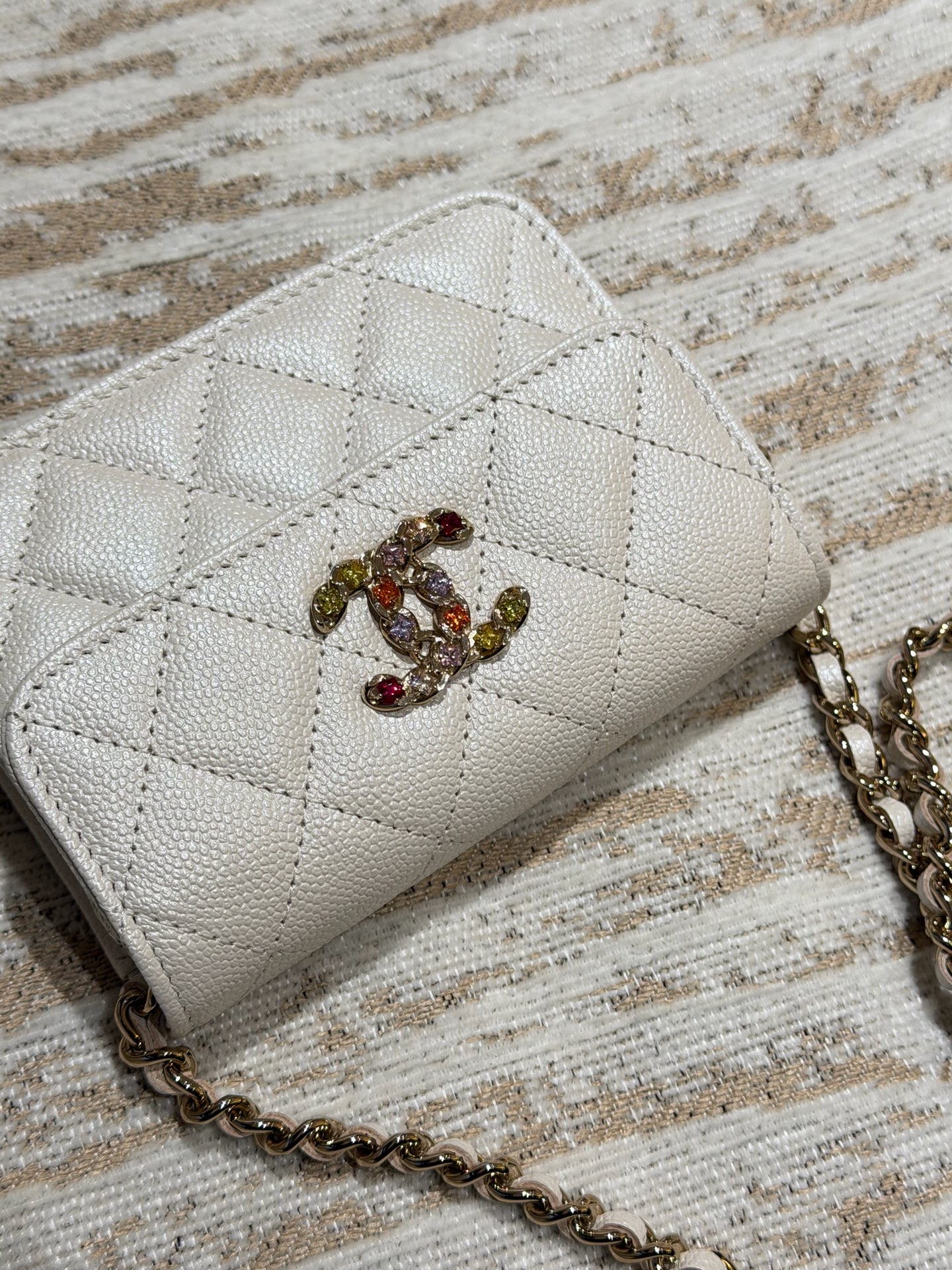 Chanel 24S Colorful Gem Logo White Caviar Chain Bag